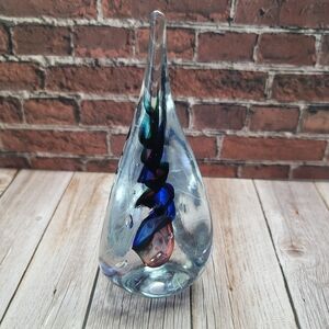 Original Adam Jablonski Signed Glass Sculpture Multi Colored Swirl Paperweight